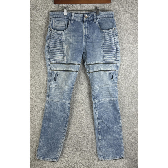 Southpole Jeans Mens 32x30 Acid Wash Skinny Moto Biker Ribbed Zip Distressed - Picture 1 of 16